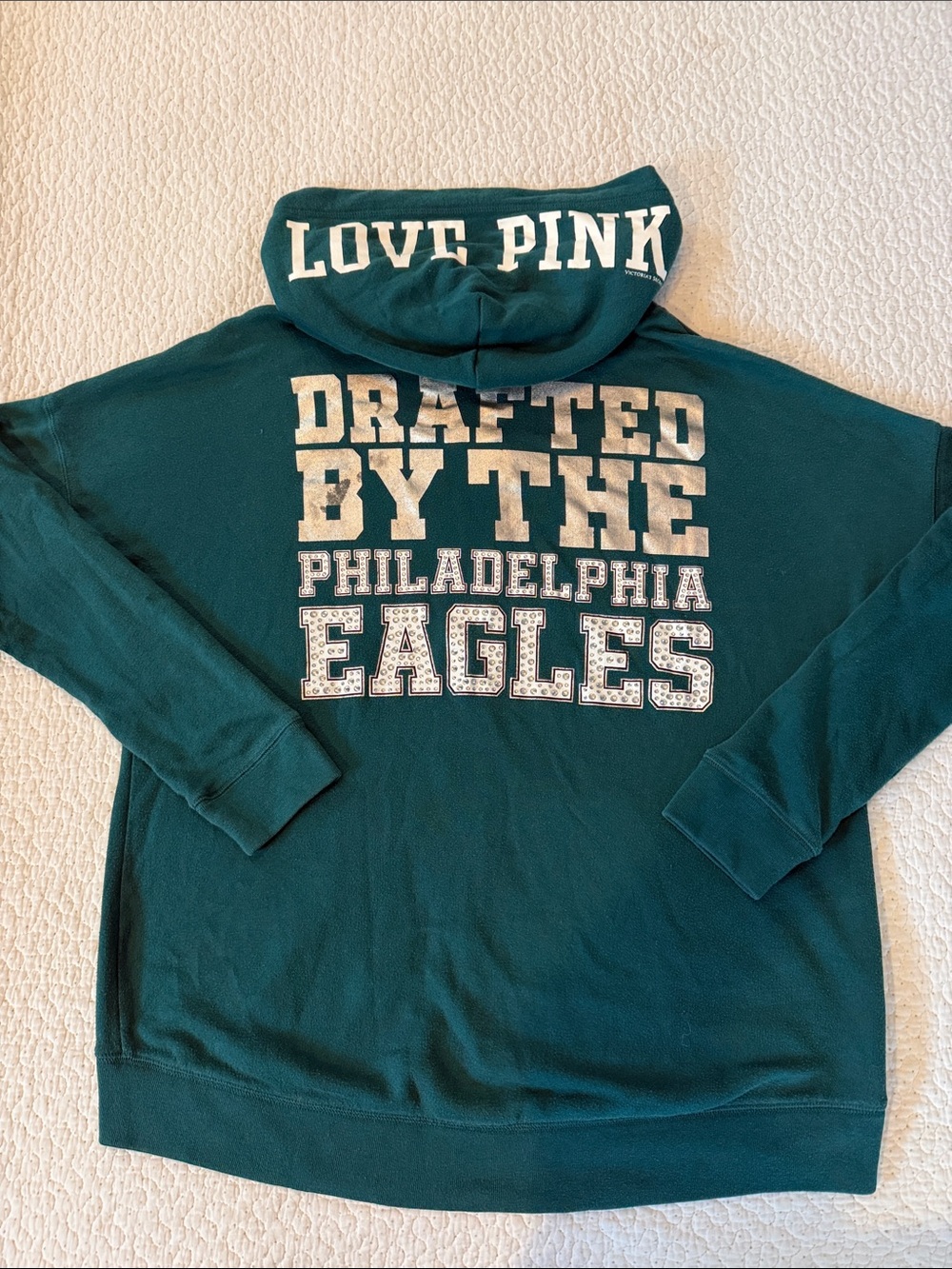 PINK Victoria's Secret Vintage Philadelphia Eagles Green Full Zip Hoodie